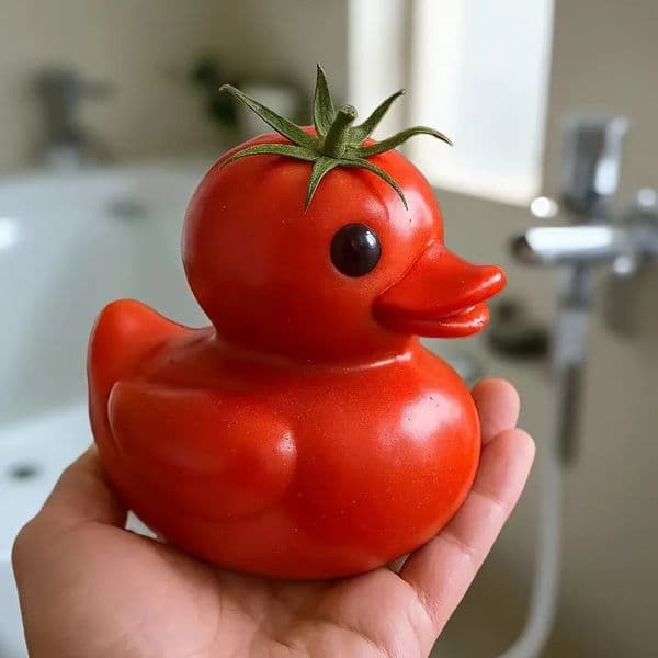 Cute Tomato Duck Anime Figurine Resin Desk Decor Lovely Expression HomeOfficeGarden Decoration 251229