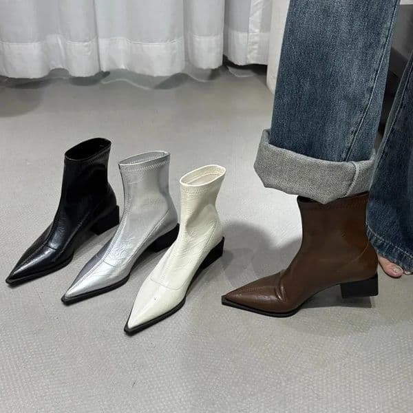Autumn Women Ankle Boots Shoes Fashion Pointed Toe Ladies Short Boot Square Low Heel Casual Winter Womens Footwear 251230
