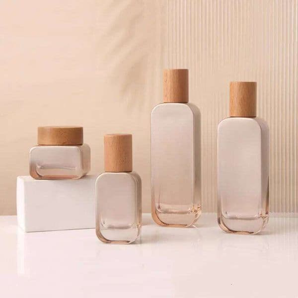 30/50G Cream Jar 30-120Ml Lotion Pump Bottle With Wooden Cap High-End Glass Press Skincare Empty Container Travel 1111