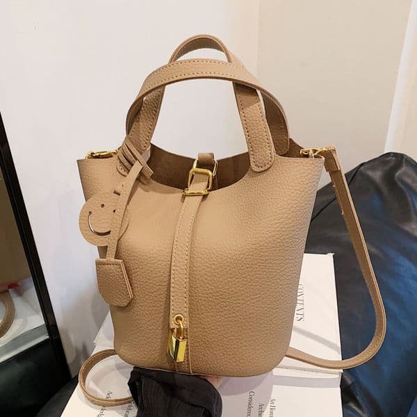 Designer Niche Design New Lychee Texture Solid Color Handbag Mother-Daughter Simple Casual Bucket Handheld Light Women's Bag