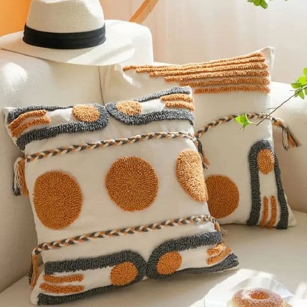Bohemian Pillow Cushion Cover Geometry Embroidered Tassel EmbroideryLong Pillowcase Living Room Sofa Home Decor 45x45cm 250630