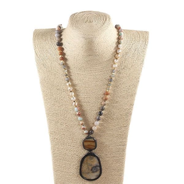 Fashion Bohemian Ethnic Style Womens Jewelry Multicolor Natural Stone Glass Knot Necklace Natural Stone Block pendant necklace 250626