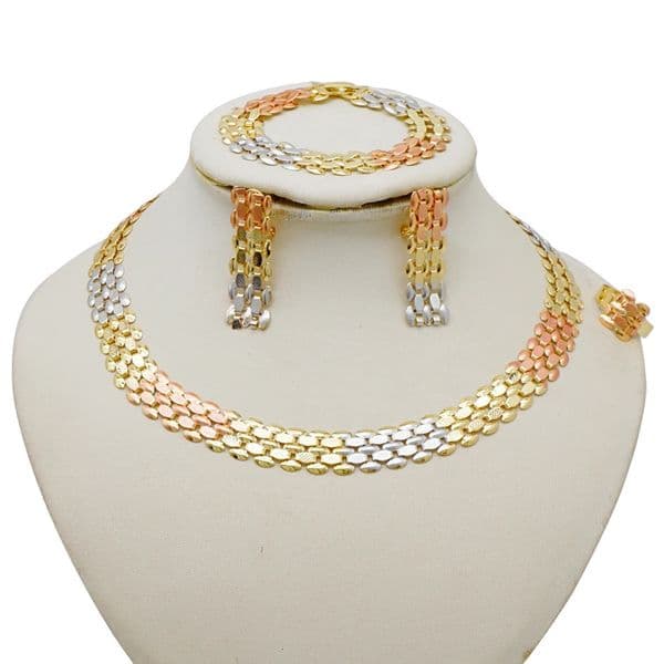 Latest Fashion Colorful Necklace Bracelet Ring Earrings Womens Jewelry Set of Four Ethiopia Dubai Jewelry Wedding 250626