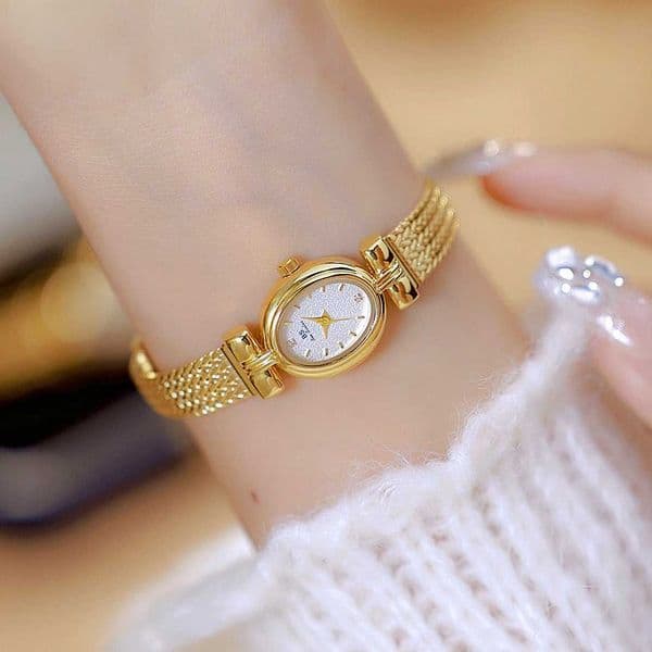 New Ladies es Vintage Luxury High Quality Gold Oval Small Wrist Gift Women 2024 Fashion Golden Quartz Wrist XJ250701
