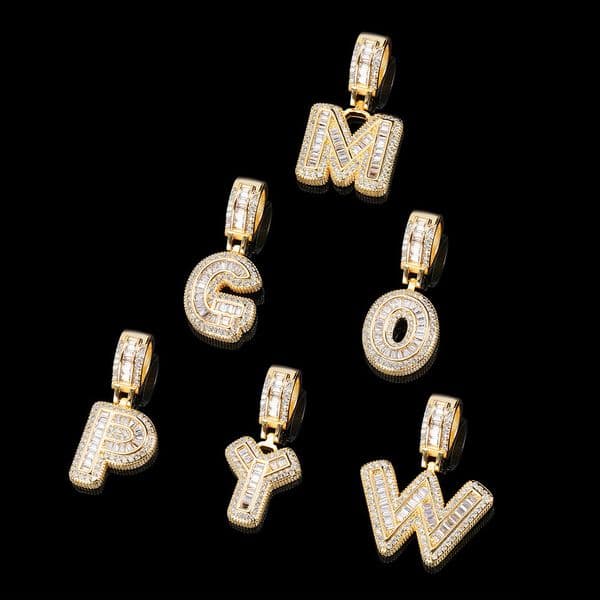Wholesale Hot Sales Fashion Iced Jewelry 26 Letters Charm Bling Main Stone Zircon Copper Hot for Men Women Children