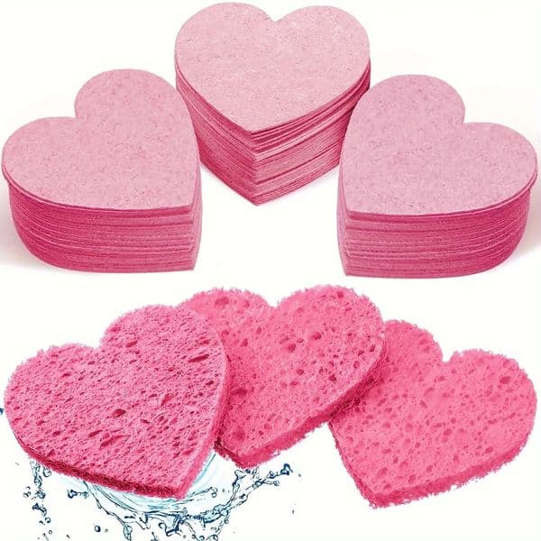 10 Piece Heart-Shaped Sponge With Container - Natural Sponge Pad For Washing Cleansing And Makeup Removal 250625