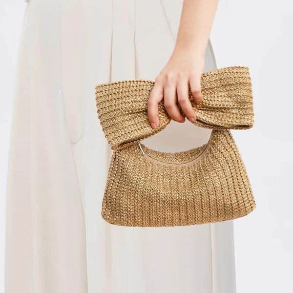 Summer Straw Woven Clutch Bag Women Bow Purse Luxury Design Ladies Evening Handbag Party Banquet Bags Vacation Beach Tote 250614