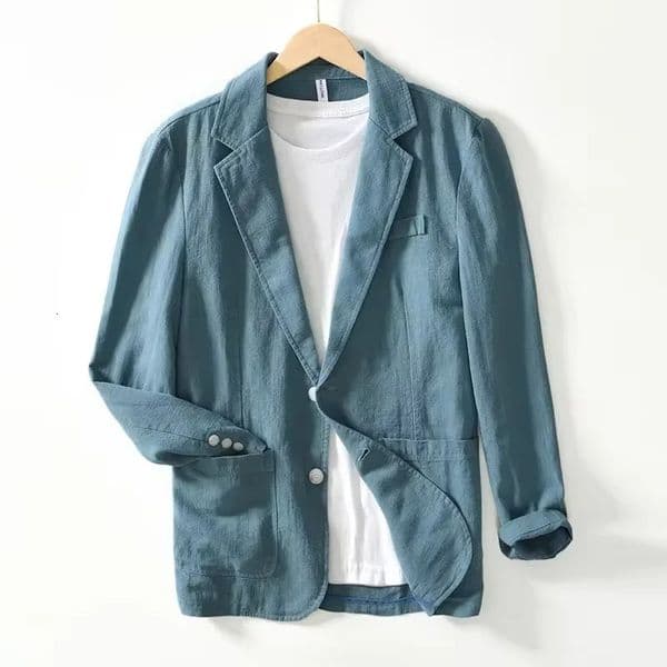 2024 Spring Casual Linen and Cotton Safari Suits for Men Clothing Solid Color Blazers Jackets Oversize 250628BANJIA