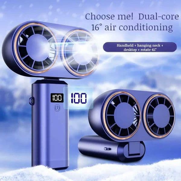 Personal Portable Fan Handheld Electric Fan Compact Rechargeable Dual Fan Cooler Rechargeable Cooling With Digital Display M250702