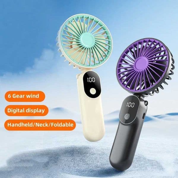 XIAOTREE Handheld Mini Fan Foldable Portable Neck Hanging Fans Speed USB Rechargeable Fan with Stand and Display XJ250702