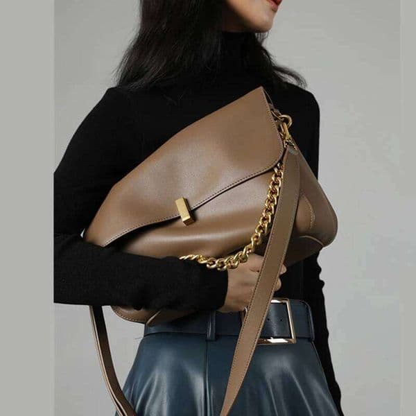 Toptrends Genuine Leather Large Chain Shoulder For Women 2025 Designer Office Messenger Bags Satchel Cow Ladies Handbags 250601