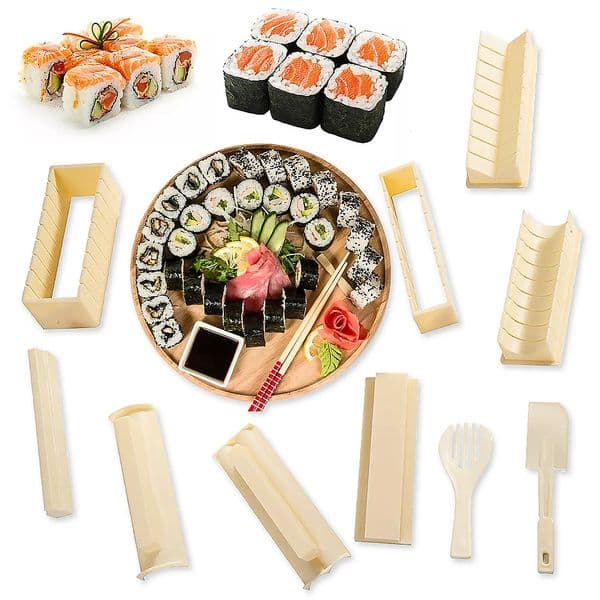 10 Pieces Plastic DIY Home Sushi Maker Tool Sushi Making Kit Complete with Sushi Rice Roll Mold Shapes Fork Spatula White 250701