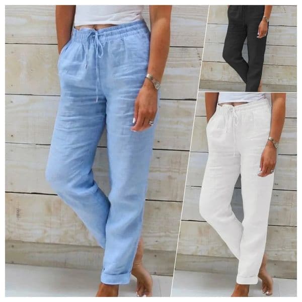 Cotton Linen Summer Pants for Women High Waist Elastic Casual Trousers Streetwear Solid Female Clothes Loose Pencil Pants 250703