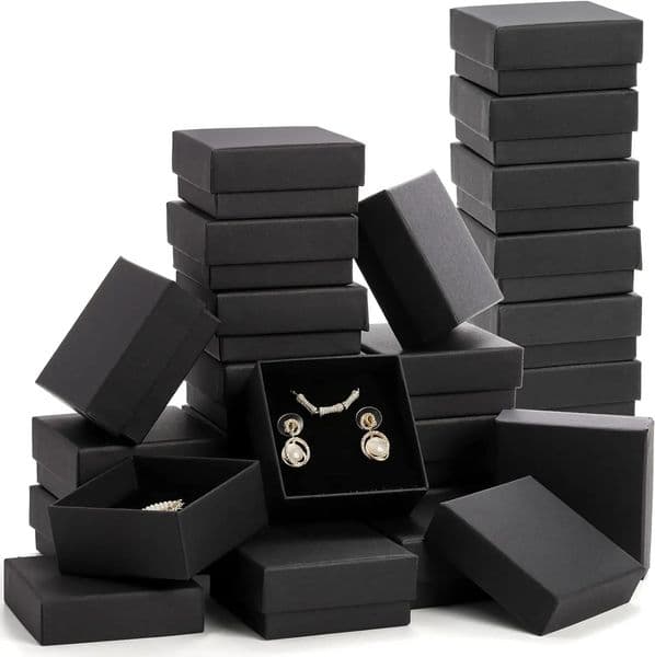 32Pcs-7x7x2.5cm Black Kraft Jewelry Gift Box Cardboard Ring Necklace Earring Packaging Organizer Boxes Case With Sponge Inside 250626