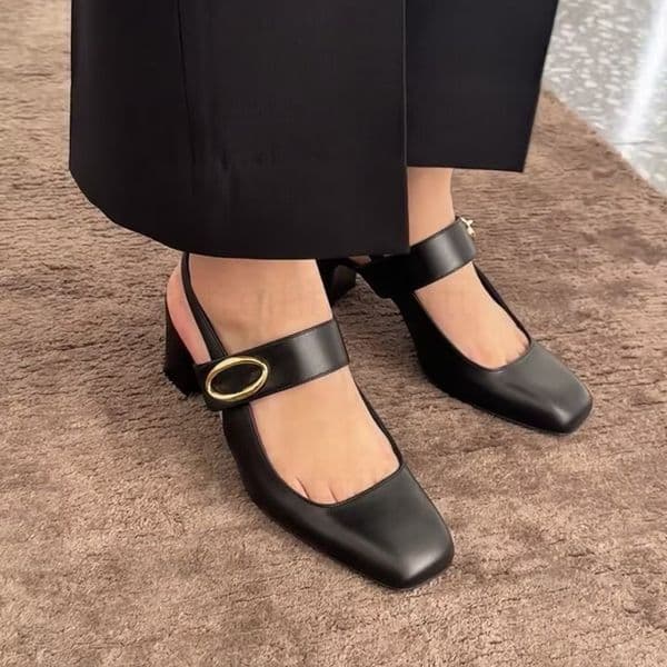 Women's Chunky Heel Slingbacks sandals high quality cowhide Dress Shoes Fashion Business Party Evening Shoes luxury designer high heels Factory footwear