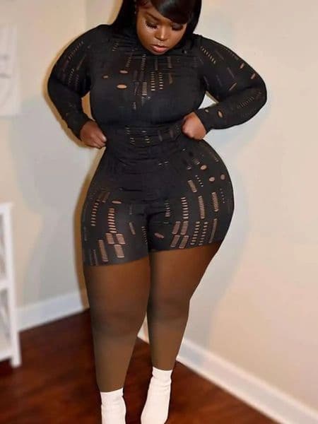 1 Plus Size Shorts Set Pierced Stretch Sexy Women Casual O Neck Sheath Summer Dresses Matching Outfits 250703