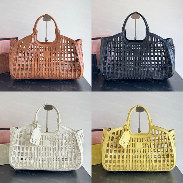 Leather Basket bag Hollow Out Tote Bags Handbags Shoulder Shopping Bags Designer Totes Leather Underarm Women Handbag Purse Openwork basket weaving pattern
