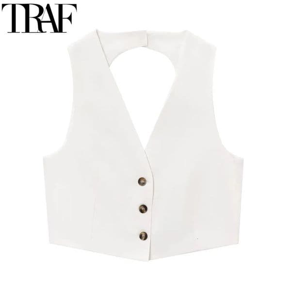 Womens Vests Jackets Cropped Sleeveless Vest Waistcoat Women Summer Cut Out Suit Backless Button Jacket 088 250703