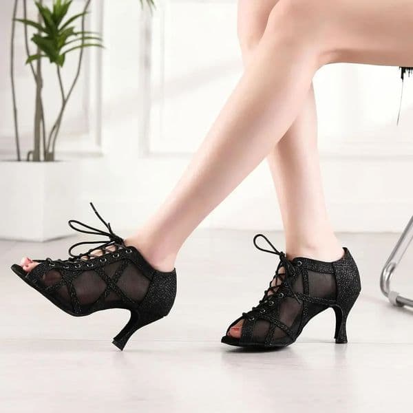 Black Latin Dance Shoes for Women Breathable Mesh Suede Sole Wedding Party Professional Ballroom Jazz Tango Training Dancing 250628