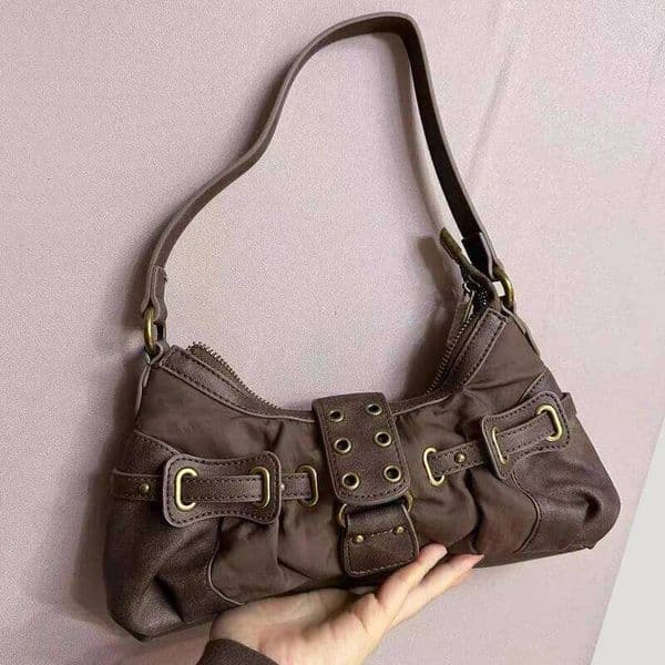 Women's Bags Designer Enland Style Bas For Women Desiner Handbas And Purses New In Polyester Vintae Rivet Small Underarm Shoulder
