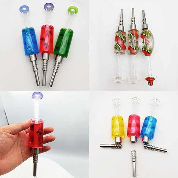 Freezable Glycerin Glass Nectar Collector Kits Smoking Pipes With 510 Thread Titanium Ceramic Quartz Nail Tips Dry Herb Tobacco Hand Pipe
