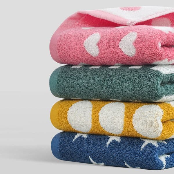 Retro Cotton Towel Dots Stars Striped Heart Pattern Soft Face Towel Super Absorbent Thick Hand Towels for Bathroom Kids Adults