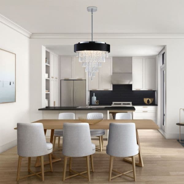 18 Inch Black Velvet Crystal Chandelier 8 Light Adjustable Height G9 Base for Dining Living Room Bedroom Modern