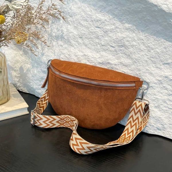Wide Patter Strap Bum Bag Wen Faux Suede Crossbody Bag Solid Color Shoulder Bag Sling Bag for Work Travel Y250703