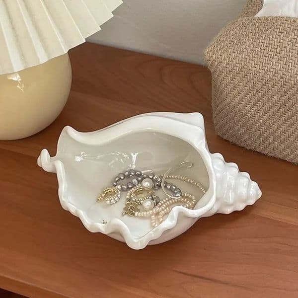Creative Ceramic Shell Jewelry Box Desktop Accessory Key Storage Entrance Conch Tray Decoration 250701