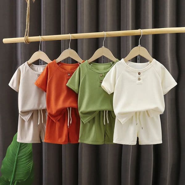 Baby Boys Waffles Clothes Sets Kids Solid Shirt Shorts 2PCS Suit Toddler Costume Summer Childrens Clothing Casual 250704
