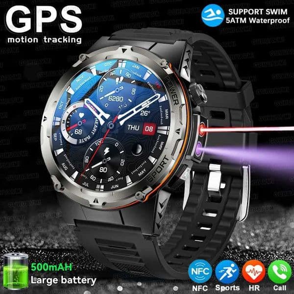 NEW For Outdoor Sports Smart Watch Men GPS Trackr Health Monitor BT Call NFC UV infrared Laser 5ATM Waterproof SmartwatchXJ250705