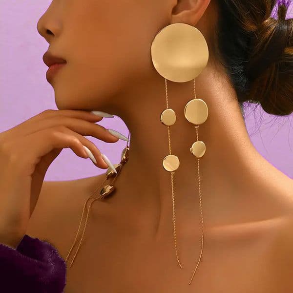 Trendy Long Earrings Exaggerated Personality Ear Drops Round Tassel Temperament Charm Classic