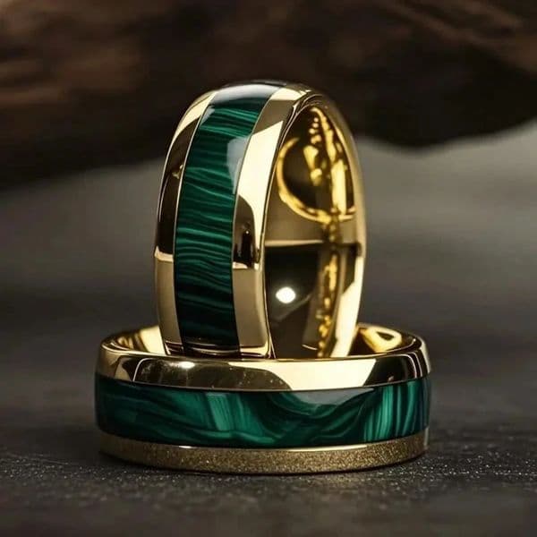 Fashion 8MM Gold Color Stainless Steel Rings For Men Domed Green Abalone Shell Inlay Wedding Engagement Jewelry Gift 250624