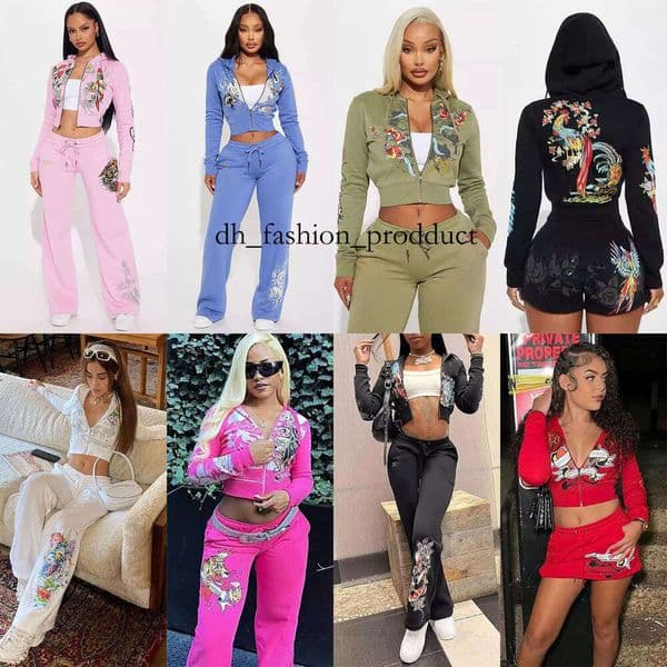 ed Womens Tracksuit Pattern Letter Print Fashion Sports Spring Summer Slim Short Zip Hooded Sweatshirt Casual Loose Sweatpants Two Piece Set Women 464