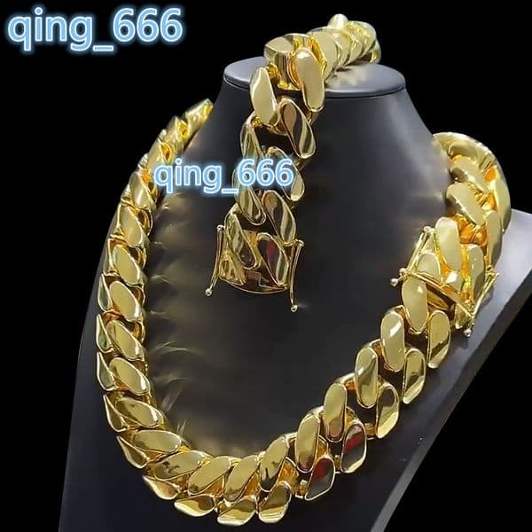 Fine Hip Hop Jewelry 22MM Big Necklace Brass Men Bracelet Miami Cuban Link Chain