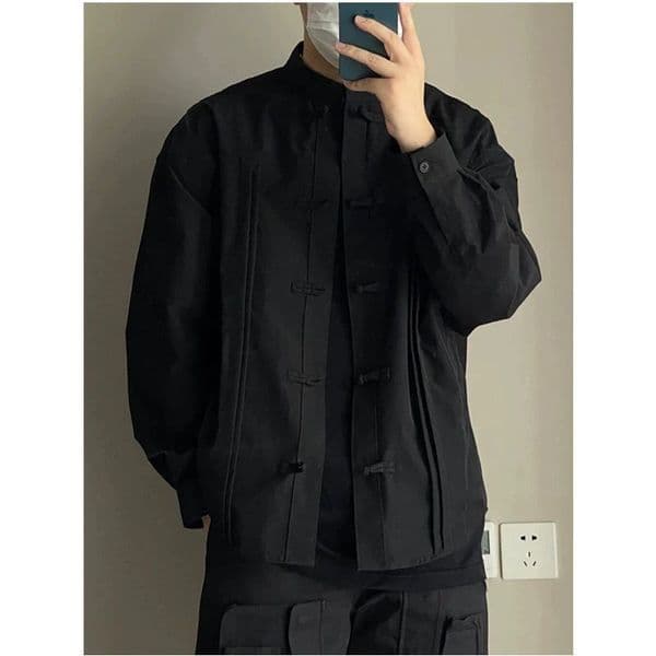 New Chinese Style Designer Short Sleeves Men's Clothing Chinese Style Button Tang Suit Shirt Men's Long Sleeve Spring Niche High-end Design Sense Cool Shirt