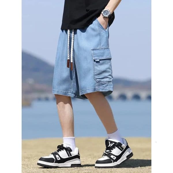 Summer Mens Denim Shorts Flap Pockets Cargo Jeans Shorts Big Size 8XL-M Lightweight Lyocell Baggy Jeans Short Pants 250704BJ