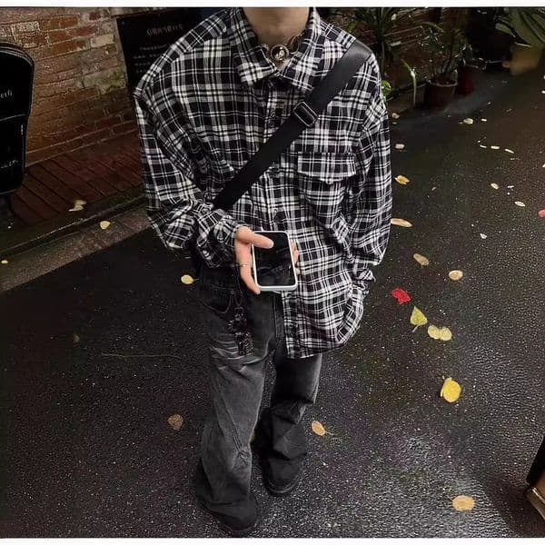 Vintage Black And White Checkered Shirt For Designer Short Sleeves Men And Women, Summer New Style Shirt Jacket, Ins Trend Striped Loose Fit 2025