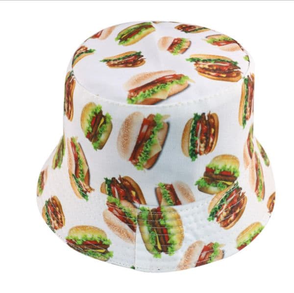 Wide Brim Hats Hamburger French Fries Pizza Printed Bucket Hat Women Casual Two-sided Polyester Outdoors Summer Fisherman Sun Cap