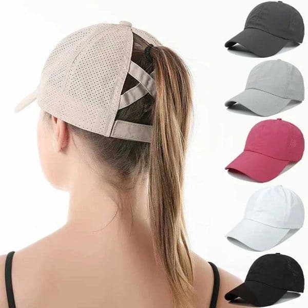 Summer Solid Color Baseball Caps Golf Wear Women Sport Leisure Cross Ponytail Hat Mesh Quick-Drying Half-Hollow Mens Peaked Cap Z250705
