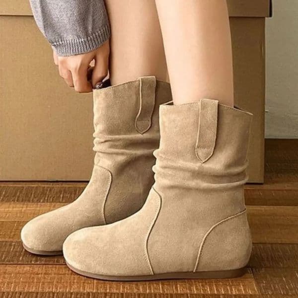 Crestar Suede Casual Boots For Women Fashion Ankle Boots Short Slip On Flat Shoes Retro Versatile Soft Bottom Lady Boot 250704BJ