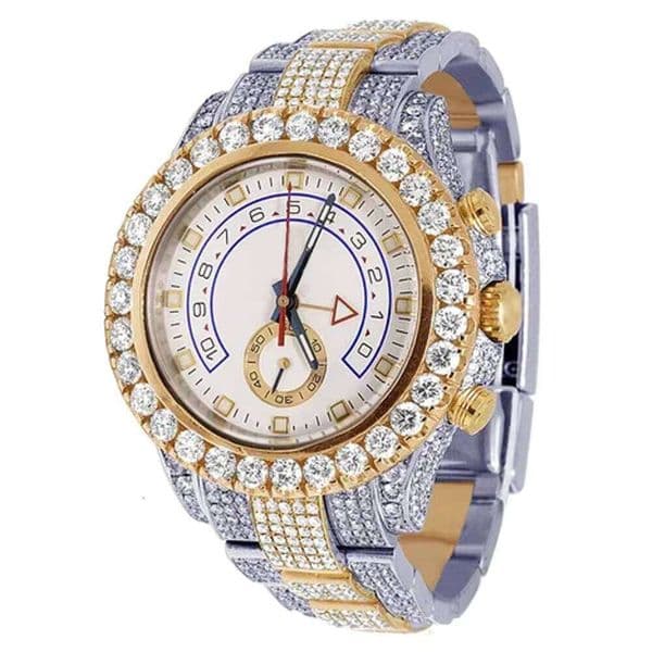 Selling Handmade Fully Iced VVS Moissanite Sports Watches Automatic Movement Dia Leather Rubber Hot Hip Hop Style