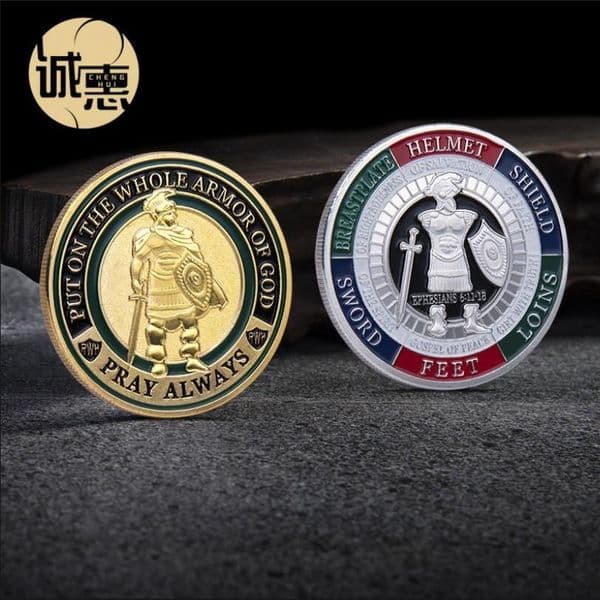 Arts and Crafts Commemorative coin of painted metal knight