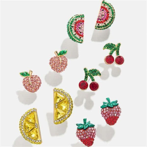 Summer Beach Fruit Series Watermelon Lemon Cherry Pineapple Inlaid Zircon Earrings Gold Plated Color Preserved 250707