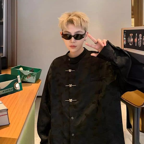 Long Sleeve Shirt Designer Short Sleeves Men 2025 Spring New Chinese Style Button Shirt Embroidered Jacquard Loose Zhongshan Jacket