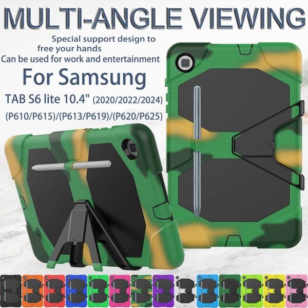 Armor Shockproof Case For Samsung Galaxy Tab S6 Lite 10.4 inch S6lite Rugged PC + Silicone Hybrid Stand Tablet Cover Full Body Protective Kids Safe Shockproof Case