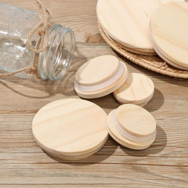 Various Sizes Compatible Kitchen Organization Mason Jar Lid Canning Storage Wood Lids Wide Mouth Cover Bottle Sealing Caps
