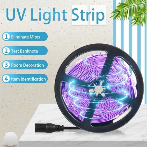 5M UV LED Strip Light 300LEDs DC 12V Sterilization Strip Lights Flexible Ultraviolet Tape Lamp For Bedroom Kitchen Decoration W250707