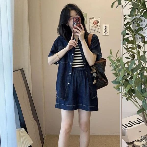 Shirts Blouses Short Sets for Women 2 Pieces Products Korean Style Tailorin Tailor Fashion Outfit Full Woman Shorts 250708BANJIA
