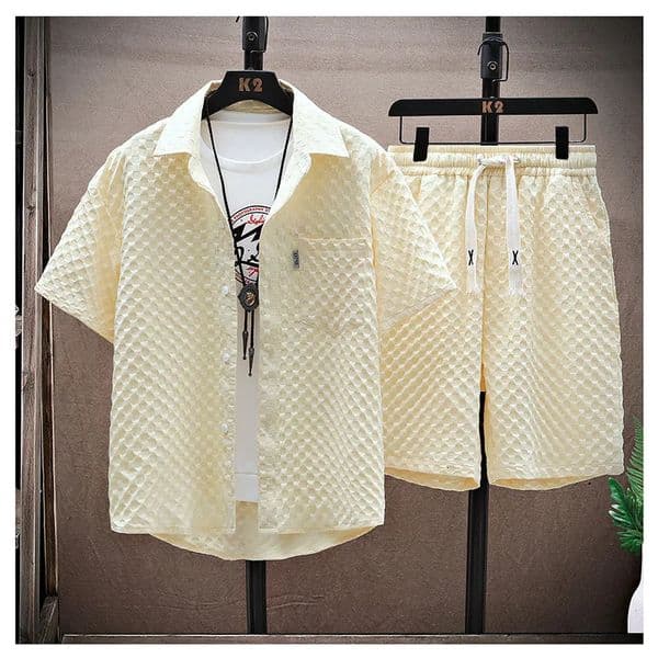 2025 Mens Casual Short Sleeve Set Summer Lightweight Sportswear Retro Fashion Two Piece Suit Street 250708BANJIA